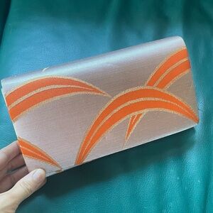 Vintage kimono silk metallic deco birds evening clutch blades of grass pink
